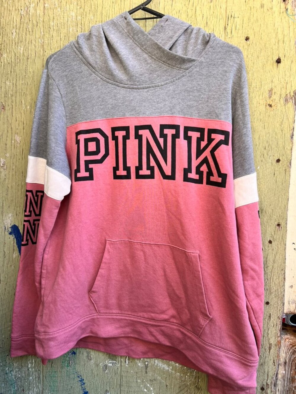 PINK Victoria’s Secret Colorblock Pullover Hoodie Size M Gray Pink